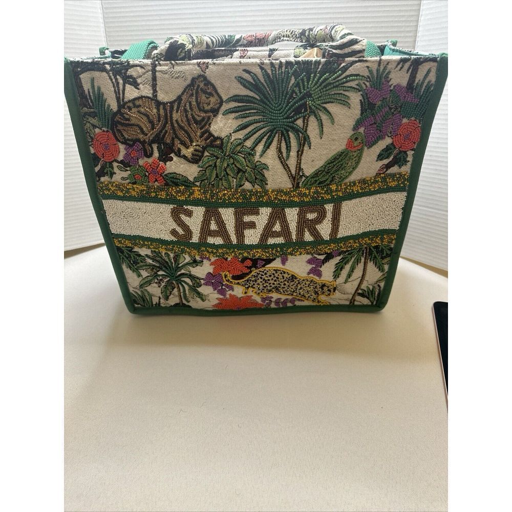 America & Beyond African Safari Jungle Animal Print Hand Beaded Large Tote